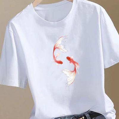 (Tamanho asiático) estilo tendência fofo Feminino estampa Moda Camiseta Top Roupa Camiseta Mulher Estampa Feminina Manga Curta Camisetas Gráficas