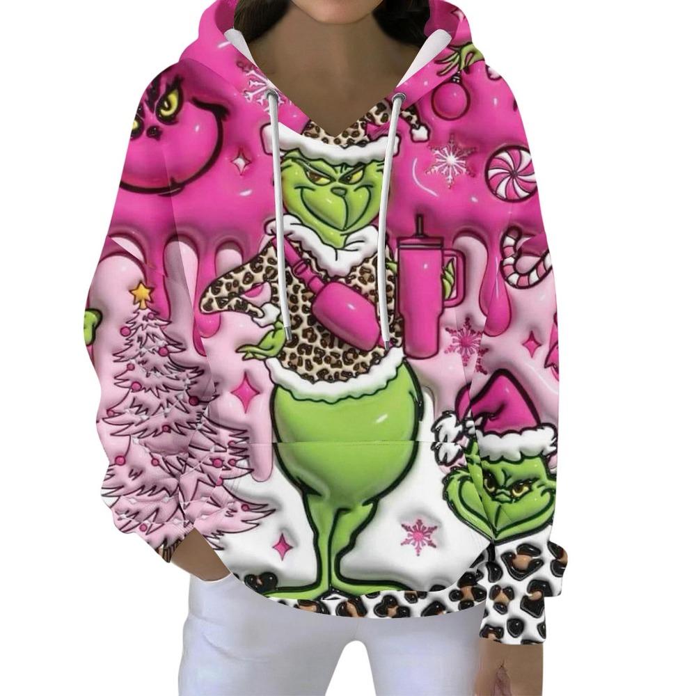 Fashion Men Women's Hoodies Christmas Green Fur Monster Print Pullover Cartoon Casual Sweatshirt Hoodies Long Sleeve Clothing