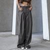 Women's Spring Retro Streetwear Loose-Fit Low-Rise Solid-Color Woven Pants