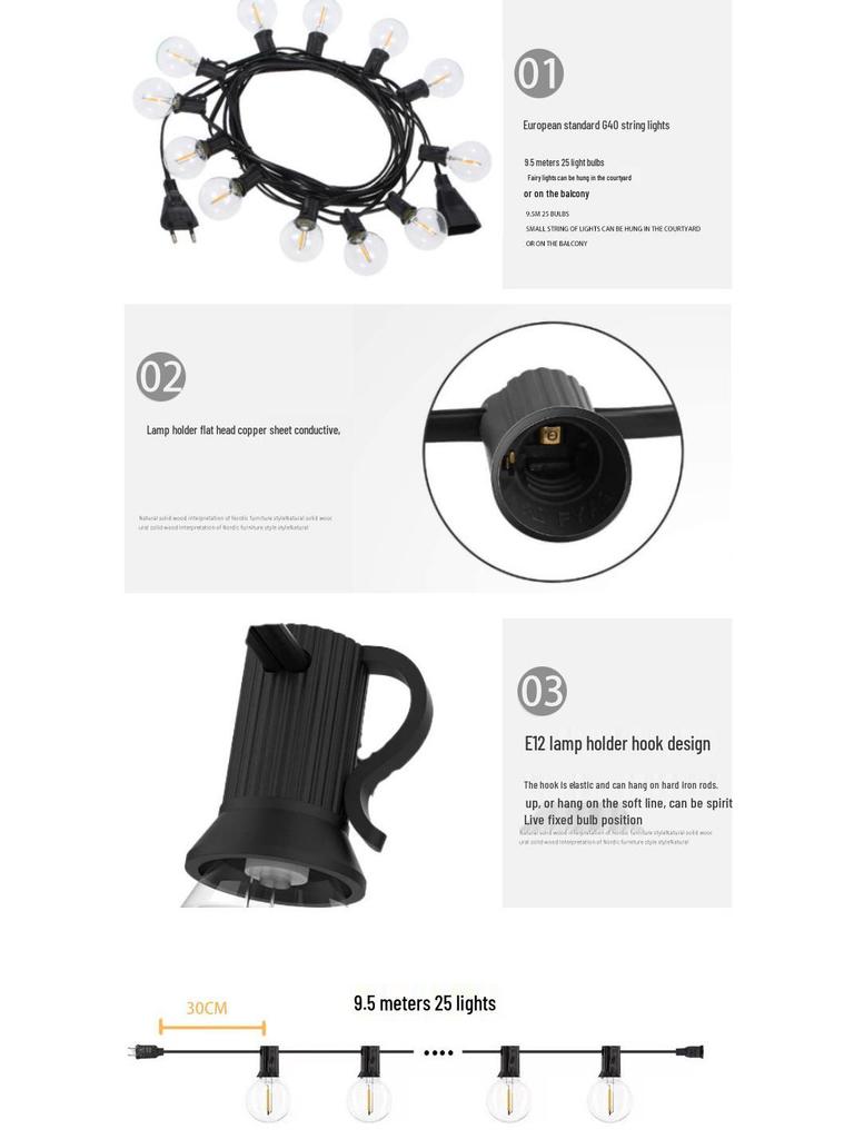 G40 Outdoor Waterproof LED Bulb String Lights - Courtyard, Wedding & Holiday Fairy Atmosphere Lights