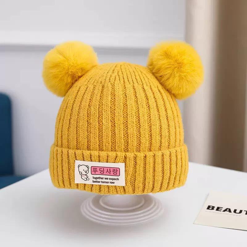 Children's Winter Woolen Hat - Unisex Double Pom-Pom Knit, Thick & Warm with Windproof Ear Protection for Boys and Girls
