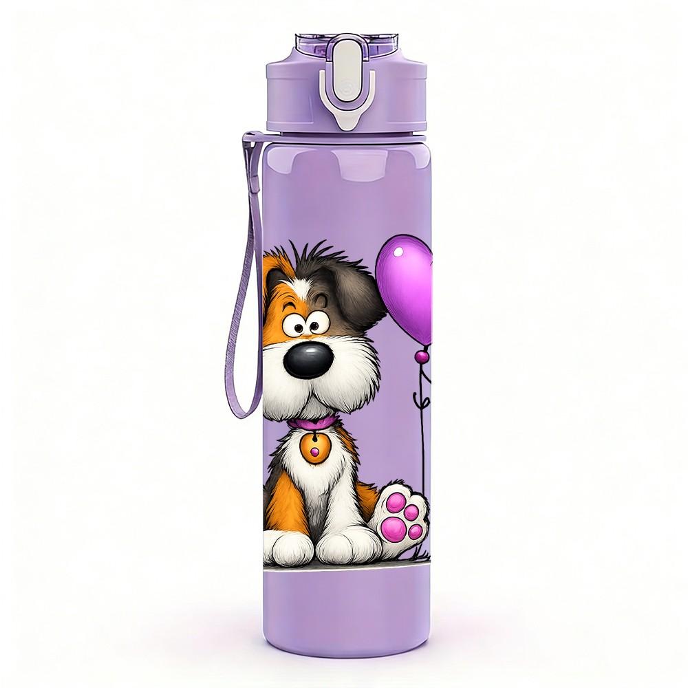1PC Puppy Dog Pink Heart 750ml Color Plastic Sports Water Bottle Leakproof Flip Straw Lid Suitable for Sports Office Home Use