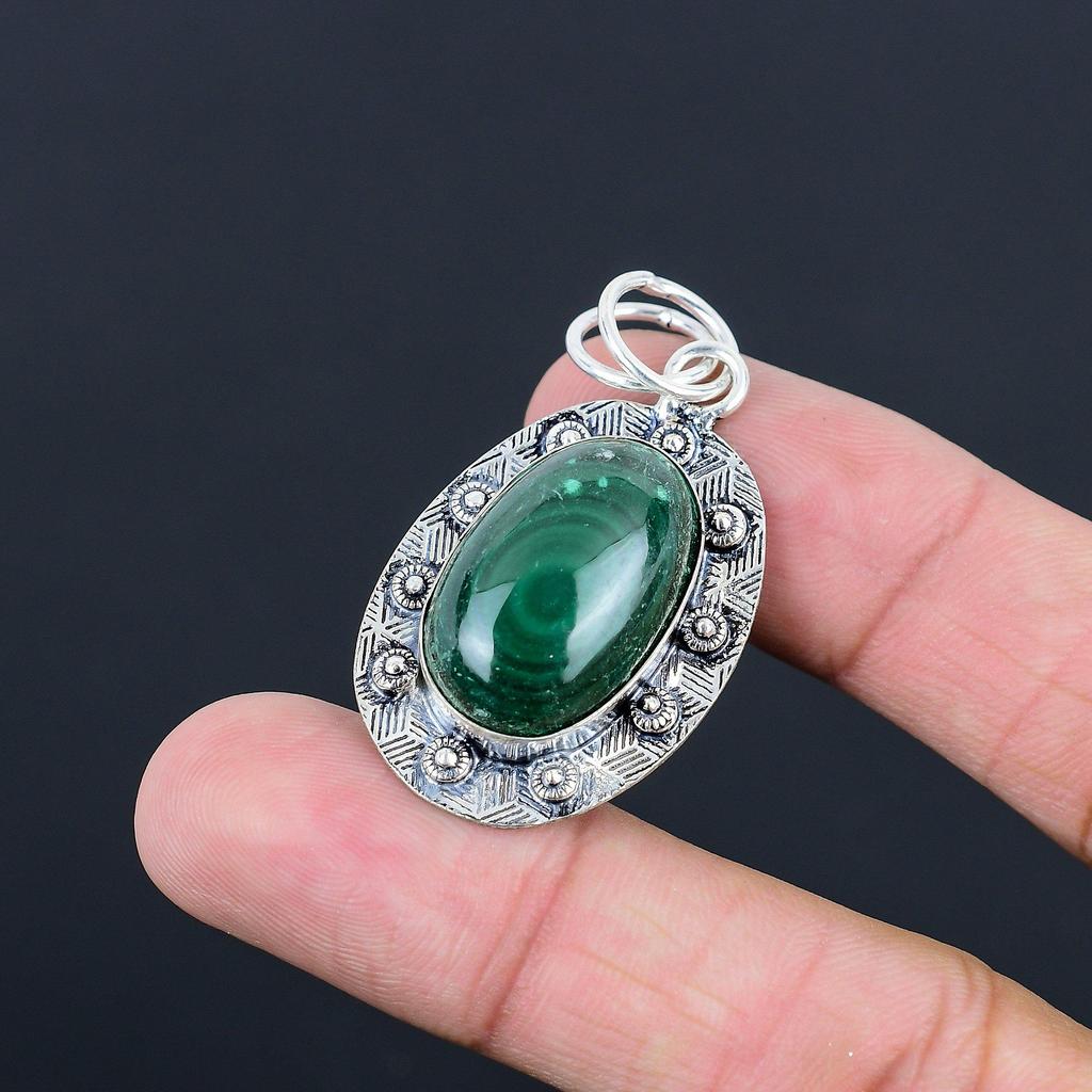 Mothers Day Sale Sterling Silver Malachite Gemstone Ethnic Engagement Pendant