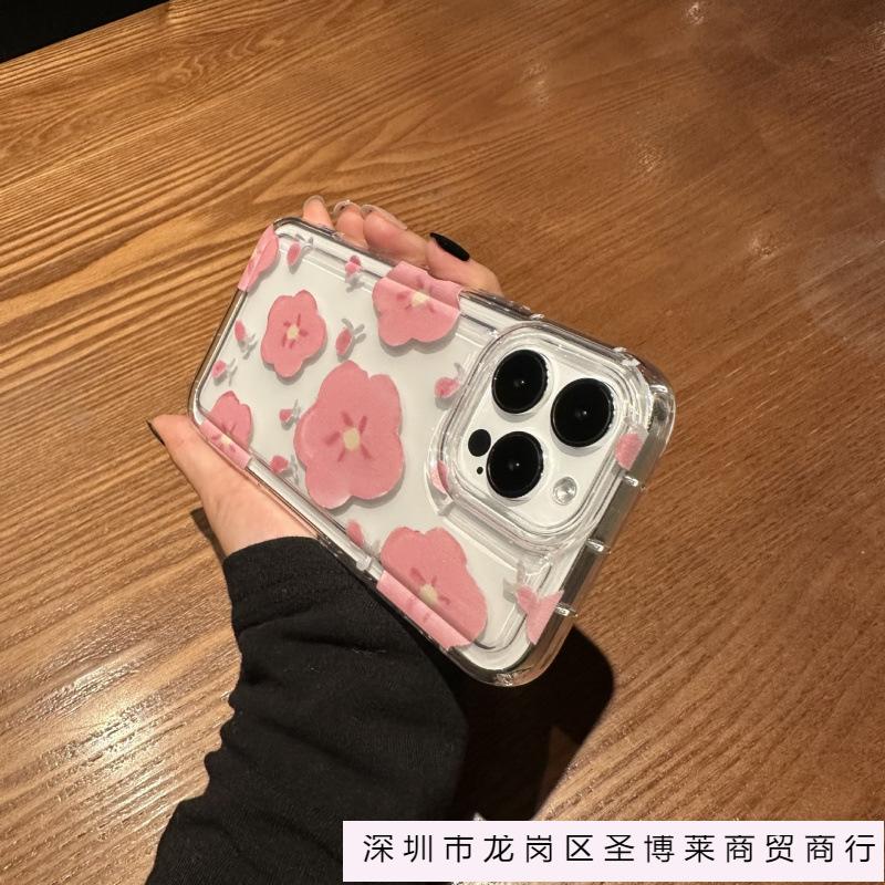 Pink flower for apple 14promax mobile phone case 13/12/11 xsmax new airbag transparent