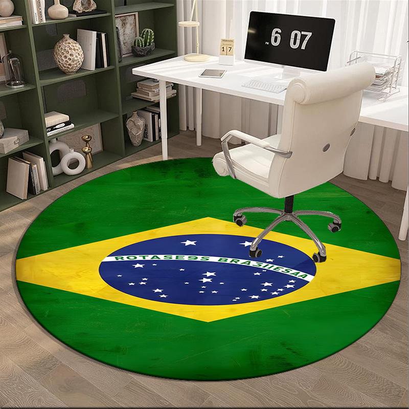 1PC round rug Brazil Artwork Printed Round Area Rug ,Rug For Home Office, Round Chair Rug, Decorative Carpet Fan gifts Christmas gift