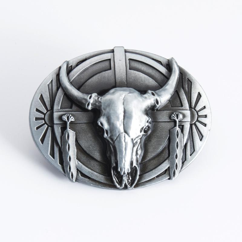 Dian Tribe Warrior Oval Belt Buckle with Bull Skull Design - 3.8cm Leather Smooth Buckle