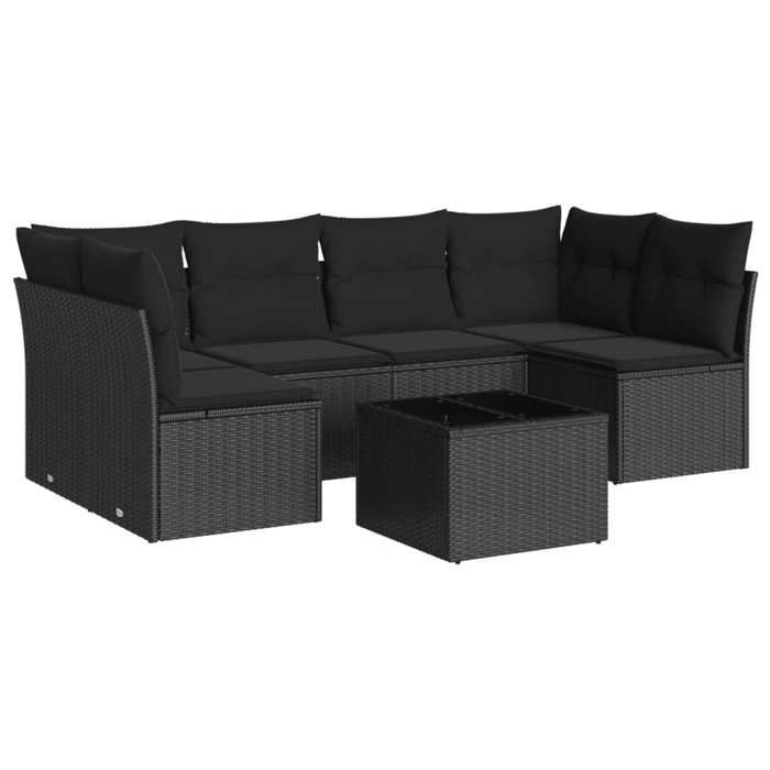VidaXL Garden Lounge Set 7 Pcs with Cushions Black Wicker 3217395