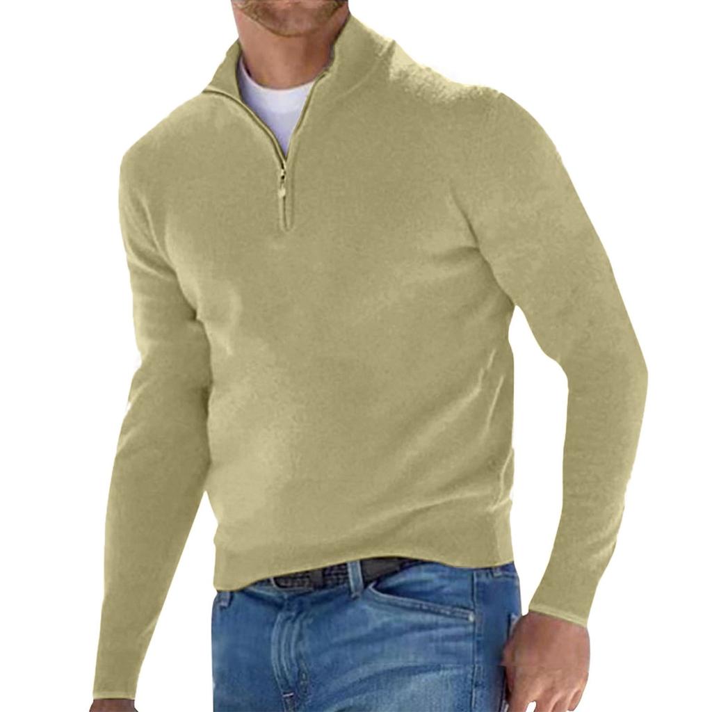 New  Long Sleeved Plush Zipper V-neck Men's Casual Top Shirt