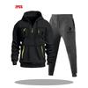 Mens Hoodie Sweatshirt Set Solid Color Multi-Zipper Pockets Casual Wear