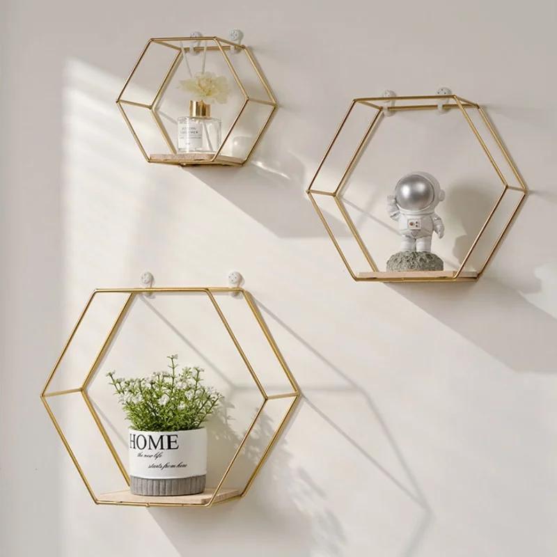 Raft de perete plutitor metalic, montat pe perete, raft hexagonal, suport de afișare pentru obiecte diverse, suport pentru depozitare, decorare acasă, cameră de zi