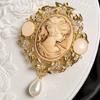 Antiker rechteckiger Strass-Broschen-Pin für Damen Mädchen Vintage Barock Kristall Muschel Perle Viktorianischer Stil Broschen Revers-Pins Hochzeits Schmuck Geschenk