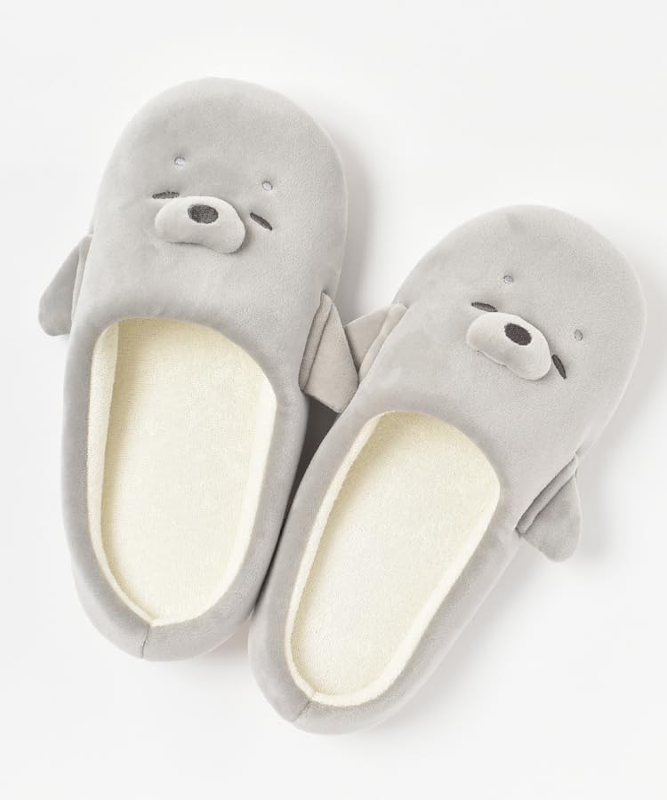 Bleu Bleuet Sea Creature Size M Women's Slippers, (23.0-24.5cm) (Seal Design)