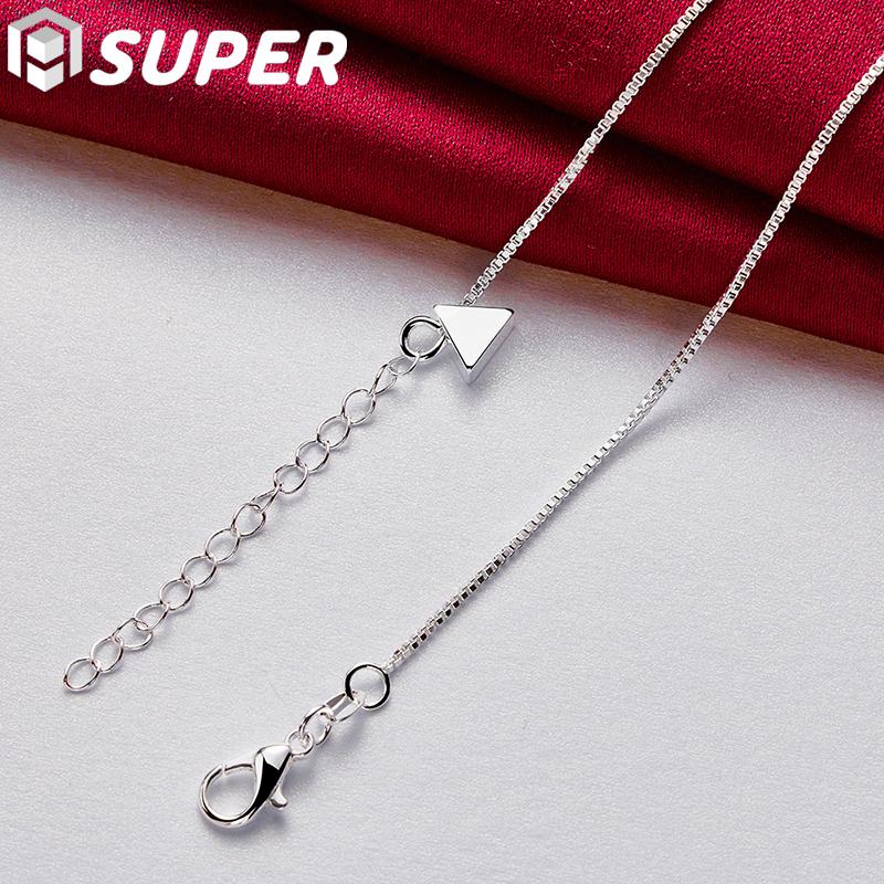 925 Sterling Silver 18 Inch Triangle Pendant Box Chain Necklace Jewelry