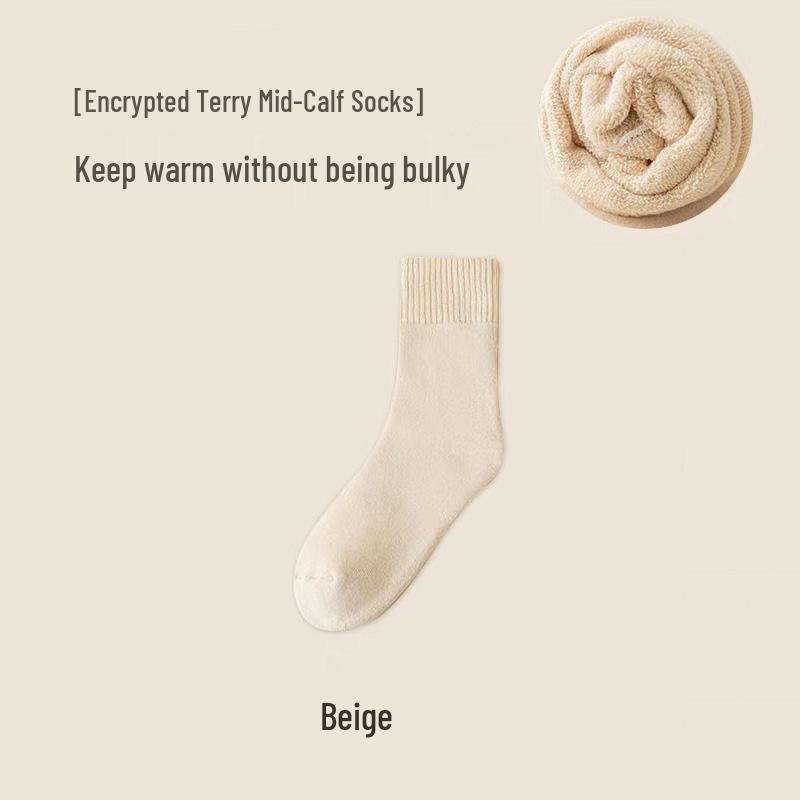 Women's Fleece-Lined Mid-Calf Socks - Thick, Warm Terry for Autumn/Winter