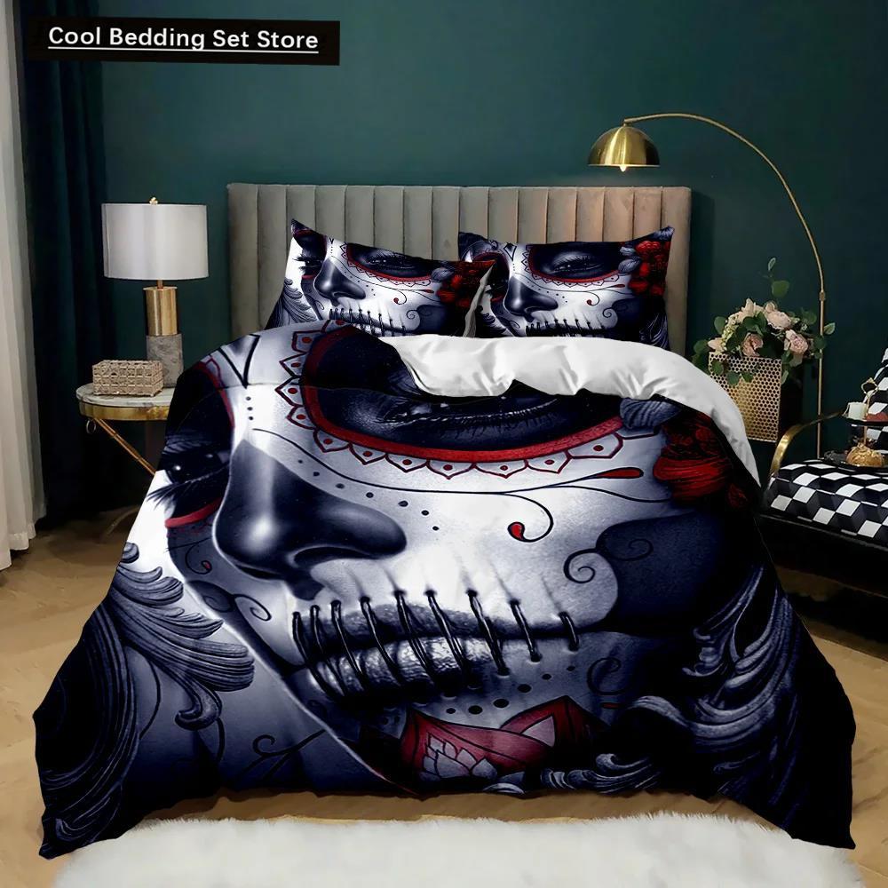 Totenkopf Bettbezug Set Schreckliches Skelett Bettwäsche Set Bettwäsche Halloween Gothic Horror Polyester Quilt Abdeckung Doppel Königin König