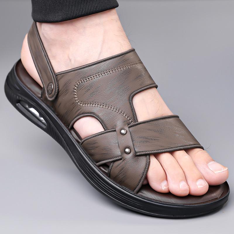 

Fashion Solid Color Leather Sandals for Men Fashion Casual Sports Beach Shoes Male Dual-use Summer New Designer Slipper Shoes Man 44