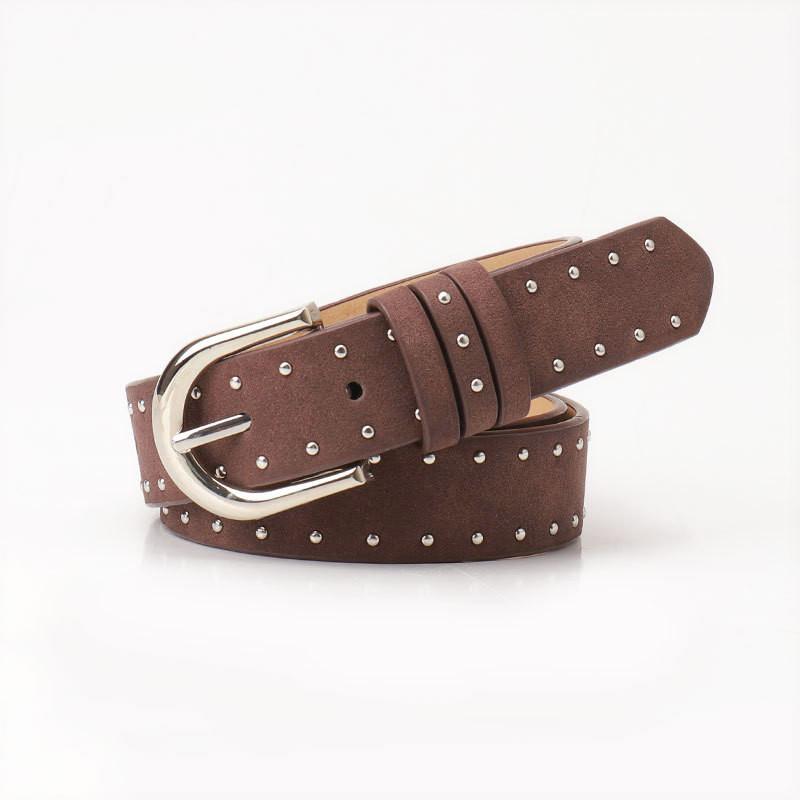 Faux Leather Western Belt With Beaded Decor For Hip Hop Style Outfits