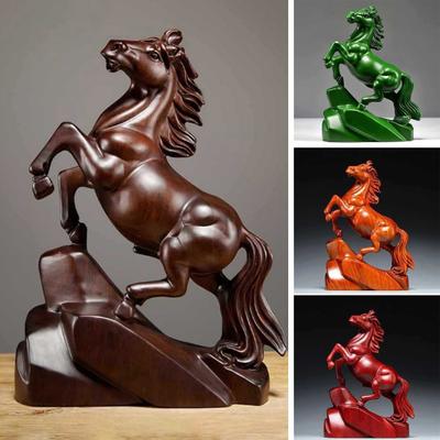 Estatueta de Cavalo de Madeira Estátua de Cavalo Pequeno Escultura Animal do Zodíaco Ano Novo Chinês 2026 Ornamento de Mesa de Escritório Feng Shui para Riqueza Sorte