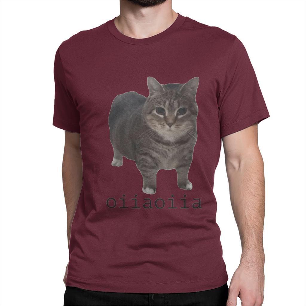 Brainrot Katze T-Shirts Herren 100% Baumwolle Lustiges T-Shirt Rundhals oiiaoiia Katze T-Shirts Kurzarm Kleidung 4XL 5XL 6XL
