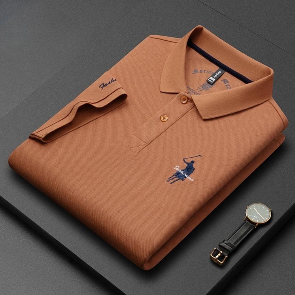 Trend Hub Luxus Stickerei Herren Poloshirt Dünn Atmungsaktiv 100% Baumwolle Schwarz Marineblau Revers Kurzarm Tops Markenkleidung