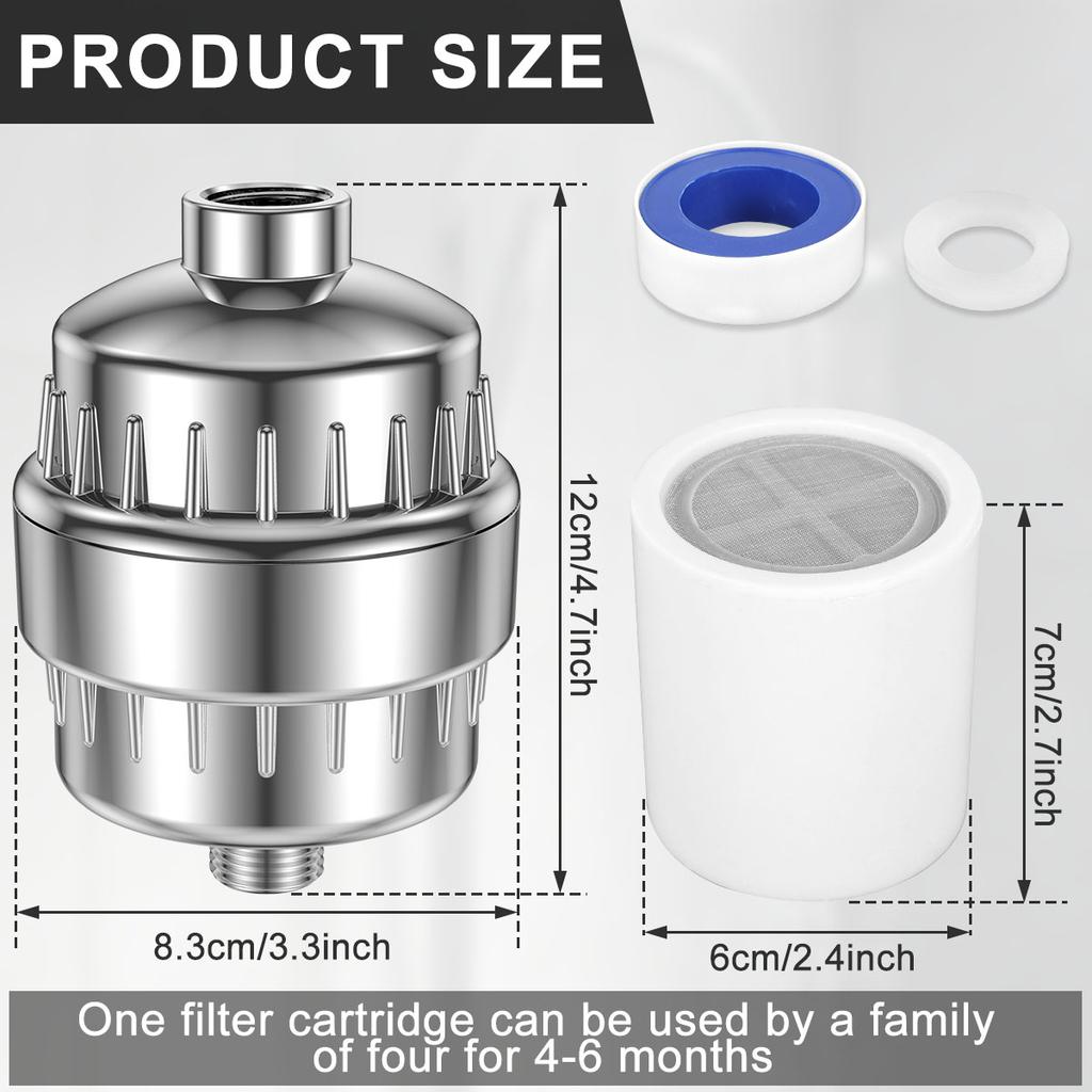 20-Stage Hard Water Shower Filter Stainless Steel Shower Water Filter Water Softener Shower Head Filter with 2 Filter Elements