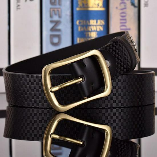Men's Youth Cowhide Leather Belt with Pin Buckle - Plaid Design, Casual Trending TikTok Style for Boys