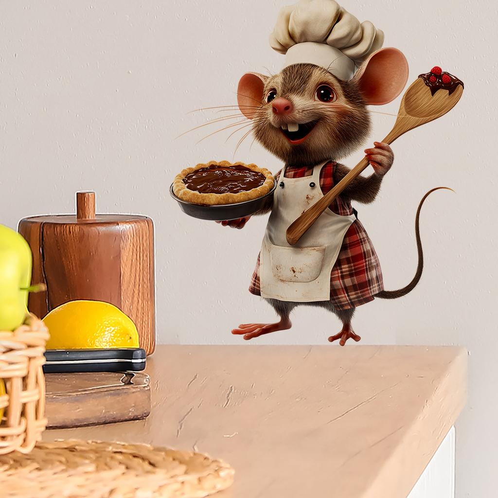 Playful Chef Mouse Wall Sticker Removable Self-Adhesive Decal for Kids Room Kitchen Childrens Wall Decor