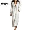 Daily Wear Dresses Women Ruffle V Neck Long Dress, Loose Fit Casual Midi Solid Color Sleeves Dress for Spring Autumn Neckline
