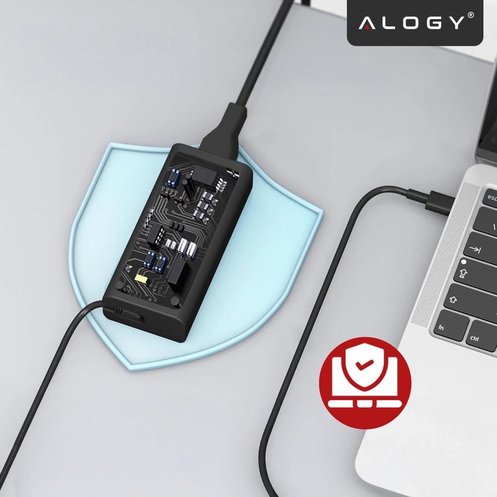 65W USB-C Power Adapter for Hp Lenovo Asus Apple Laptops, Fast Charging 20V 3.25A, Long Cable 2.8M, Compact and Powerful, Alogy Powerboost™ - Black