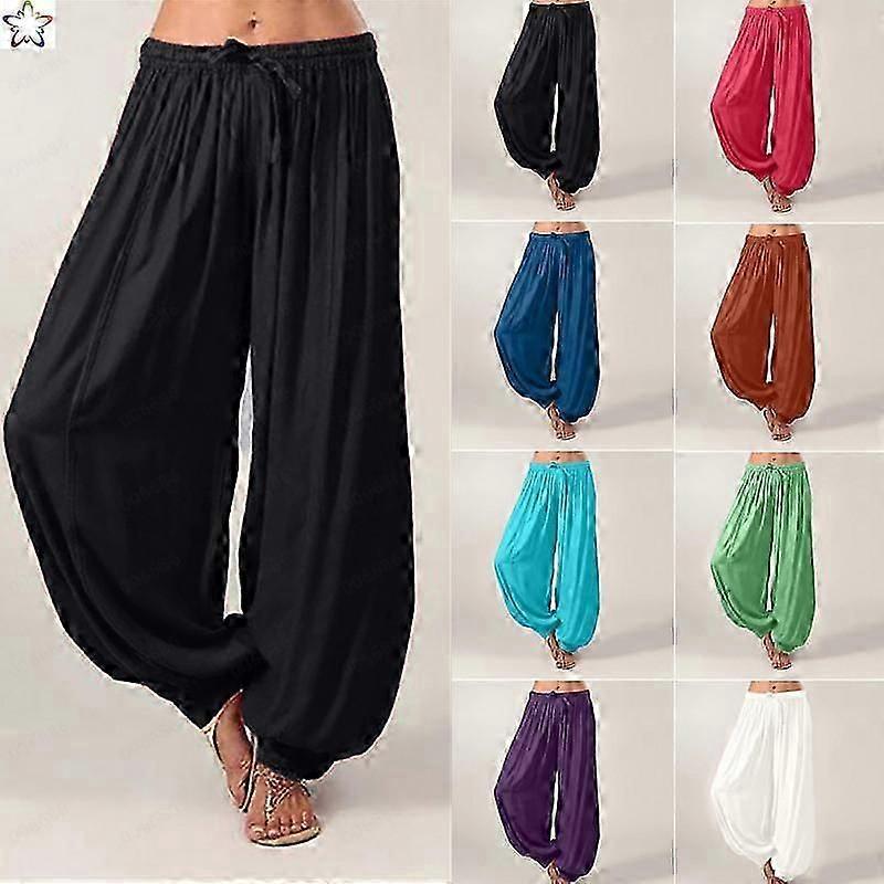 Pantaloni Harem da donna taglie forti Pantaloni lunghi casual Pantaloni da yoga larghi larghi tinta unita Pantaloni da donna in cotone e lino per il tempo libero