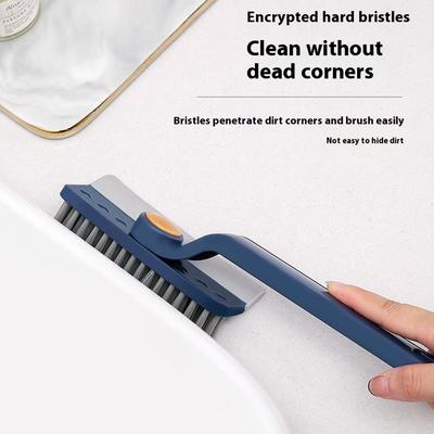 Rotating Cleaning Brush Water Wiper Hard Bristles Bathroom Tile Crevice Cleaning Tool with Hair Clip