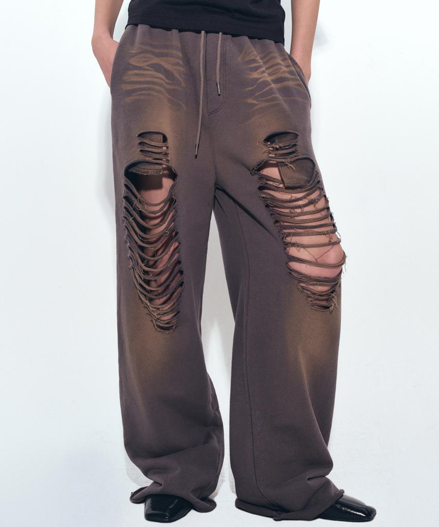 Nigaennikol Destroyed Cotton Lounge Pants_Charcoal