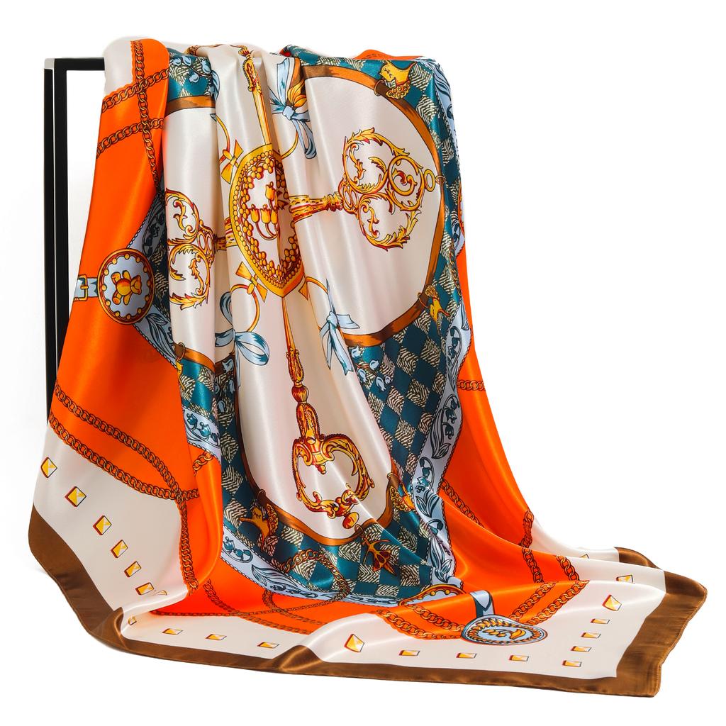 Fashion Scarves For Women Print Silk Satin Head Scarf Female 90cmx90cm Luxury Brand Square Shawl Large Hijab Scarfs For Ladies