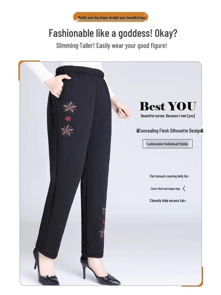Women's Warm Winter Pants - Middle-Aged & Elderly, Thick Velvet & Lamb's Wool, Loose Fit, Cotton, Grandma Style