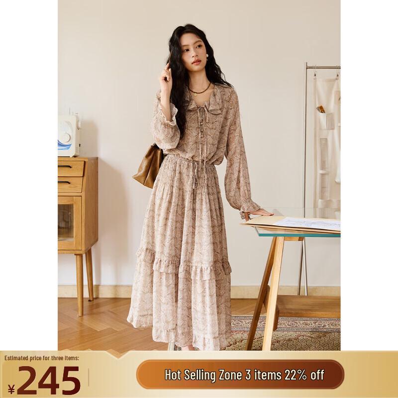 Mixiu French Paisley Long Sleeve Dress L