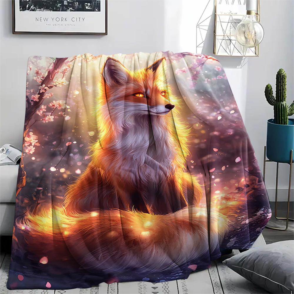 Fox Print Flannel Blanket, High quality Comfortable for All Seasons, Home Decor, Warmth and Comfort, Perfect for Christmas Gifts