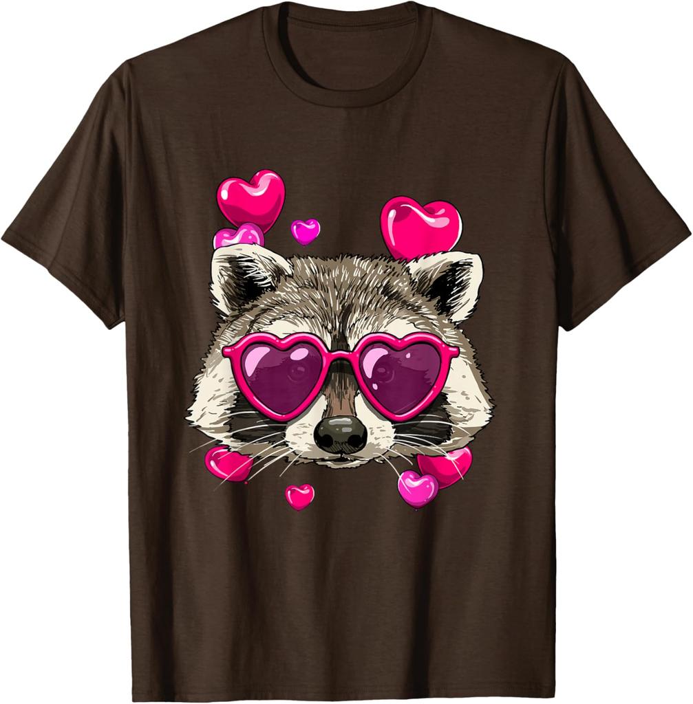 Waschbär Mit Herz-Sonnenbrille Valentinstag Lustiger Müllpanda Grafik-T-Shirt für Herren