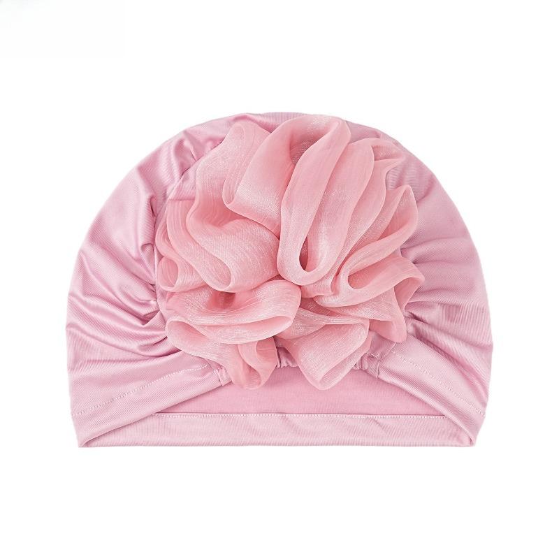 

1PC new women s big flower headscarf hat, elastic cloth pullover hat hot-selling solid color flower headscarf рожевий