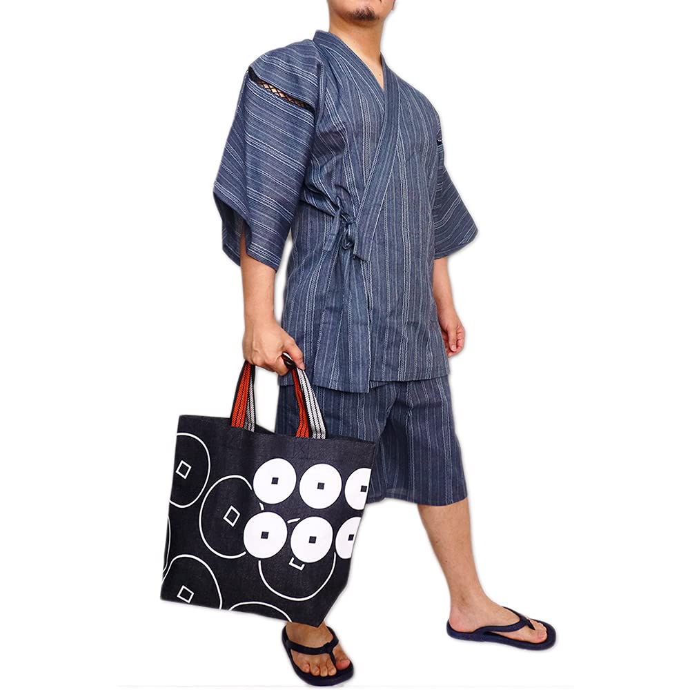 Kurashiki Denim Tote Bag with Family Made In Featuring Warlords Tokugawa Oda and the Sengoku Stylish Indigo Horizontal Denim Bag with Japanese