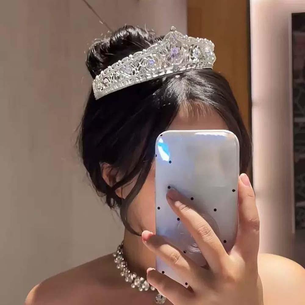 Elegant Crown Hair Accessory Vintage Princess Rhinestone Tiara Bride Silver Crown Party