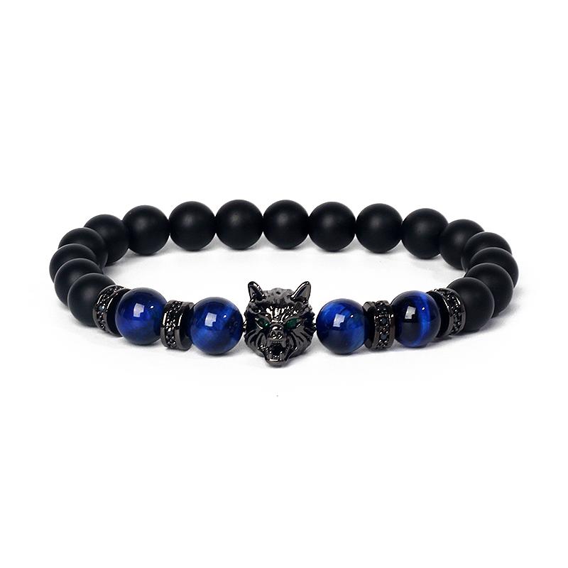 Fashion Crown Skull Punk Bracelets Men Wolf Head Zircon Tiger Eye Bracelets for Women Energy Nature Stone Soul Jewelry Pulsera