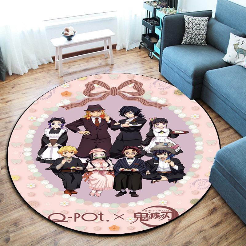 Classic Japanese-style Cartoon Demon Slayer Round Rug, Home Soft Decorative Anti-slip Yoga Mat and Chair Mat, Outdoor Floor Mat Carpet K17