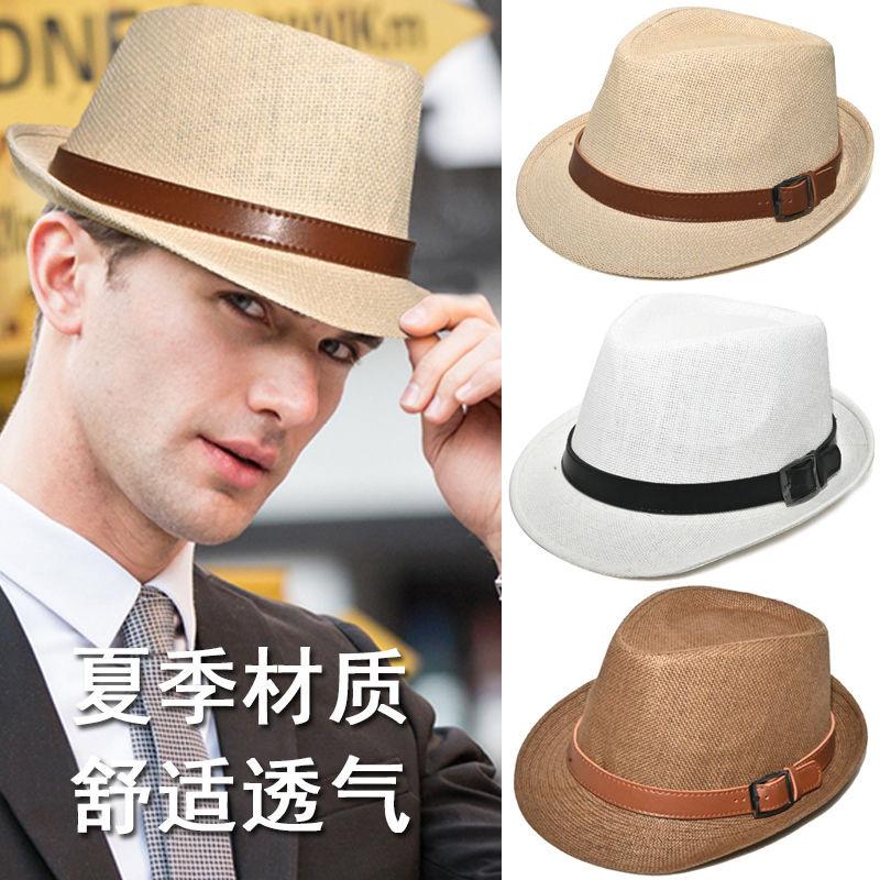 Summer Straw Hat Men's Outdoor Sun Hat Breathable Beach Hat British Performance Jazz Hat Children's Gentleman's Top Hat