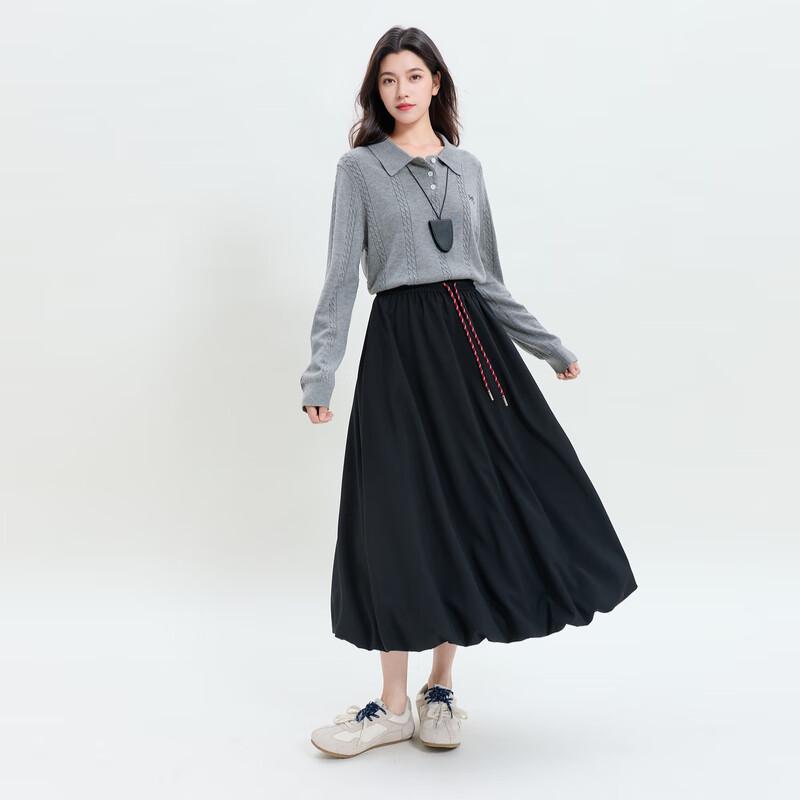 Sancai Plus Size Elastic High-Waist A-Line Long Skirt