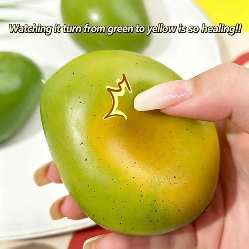Mango Squishy Fidget Toy Thermal Color Changing Green Slow Rising Yellow Sensory Stress Relief Novelty Desk Gadget Gift Adults
