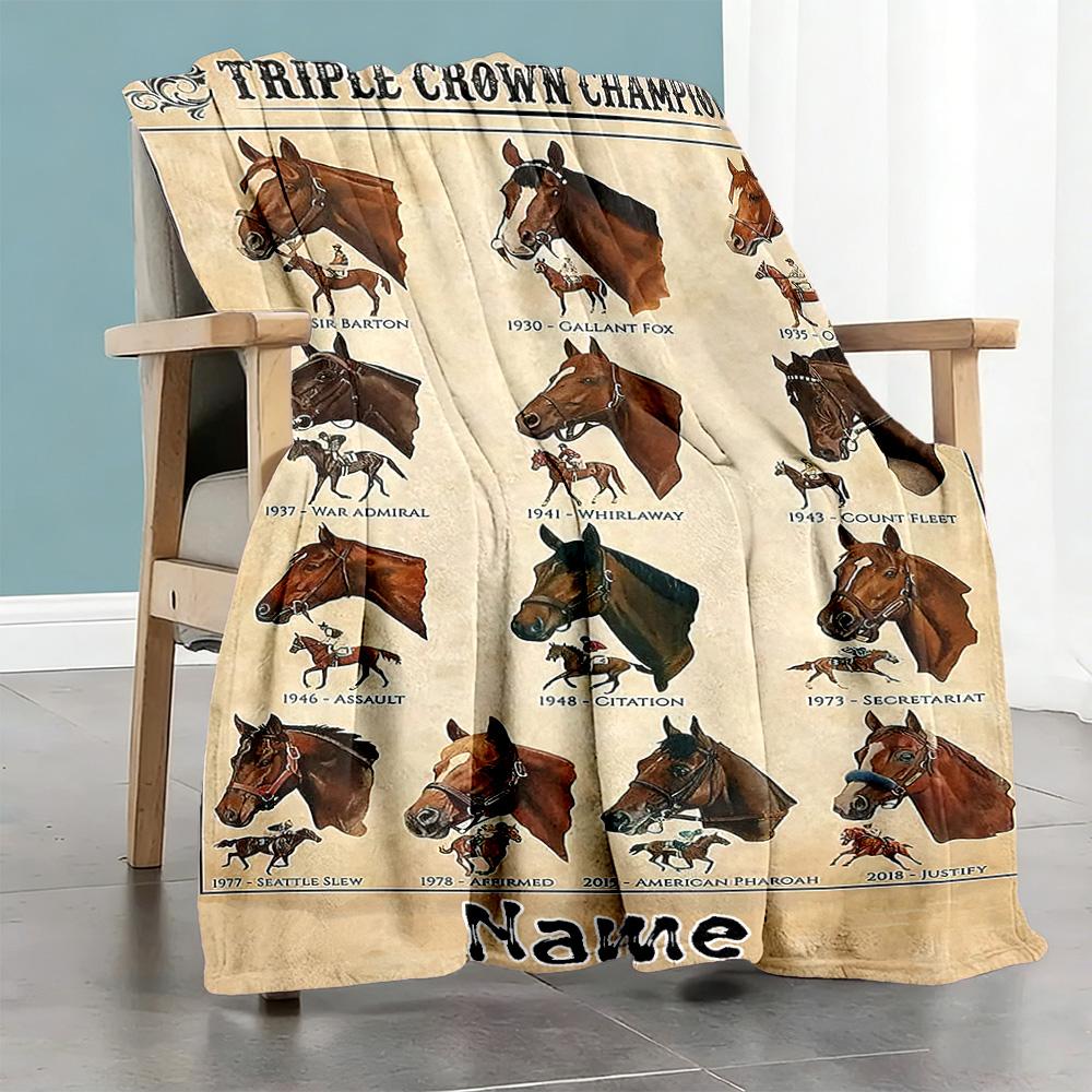 Types Horses Customize Text Blanket Multi-purpose Personalized Blanket Warmthful Decor Suitable for Office Chair Picnics Nap Office