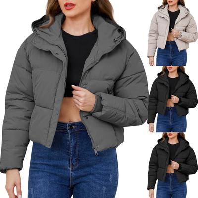 Women's Solid Short Color Cotton Coat Long Sleeve High Collar Warm Loose Coat