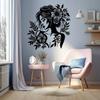 1 PC Black Flowers And Leaves Surrounding An Elegant Woman Minimalist Metal Wall Art - Modern Home Decor For Bedroom, Living Room, Or Bathroom.