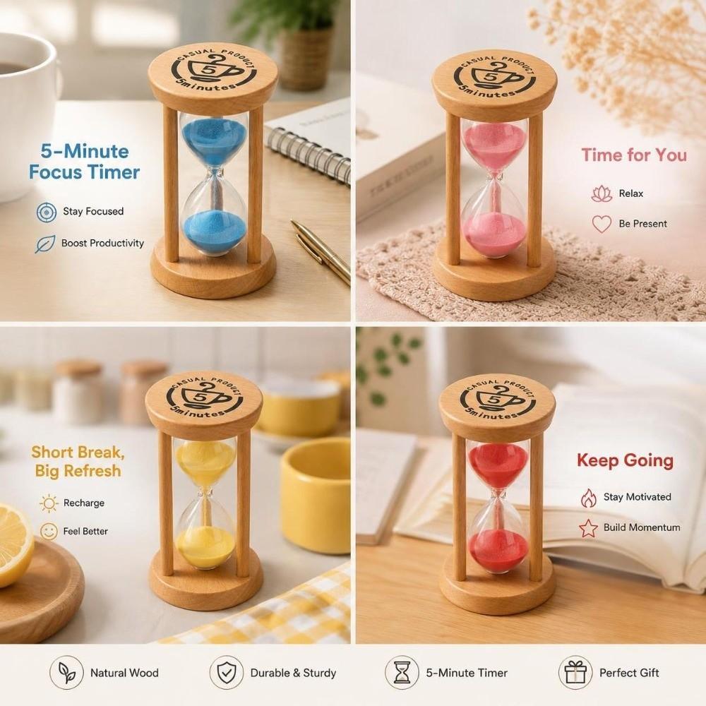 5 Minutes Wooden Hourglass Timer Portable Mini Sandglass Timer Sand Clock Timer  Toothbrush Timer