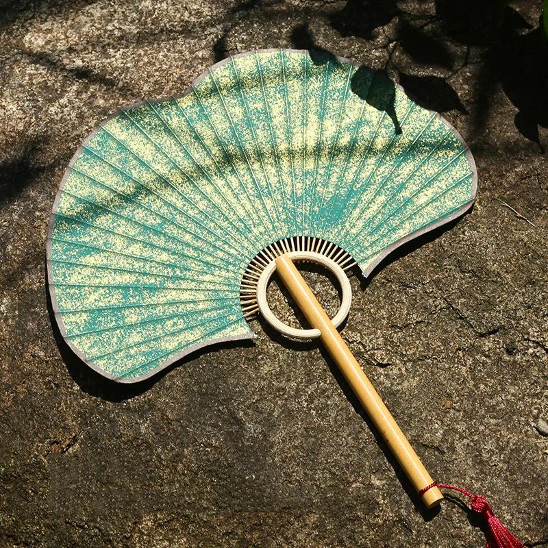 Hand Ginkgo Round Fan Paper DIY Folding Fan Bamboo Wedding Painting Diyfans Party Decoration Art Craft Chinese Dance Fan